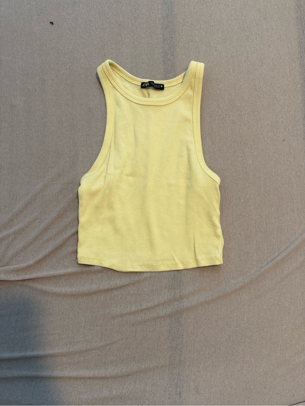Zara Pale Yellow Ribbed Cropped Tank